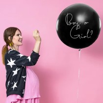 Palloncino in Lattice 39" Nero con Stampa Boy or Girl? Celeste 1mt Nascita e Battesimo