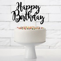 Cake Topper di Carta 23cm Nero Sagomato "Happy Birthday" Picks e Topper Eventi