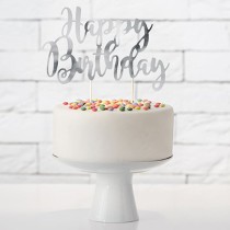 Cake Topper di Carta 23cm Argento sagomato "Happy Birthday" Picks e Topper Eventi