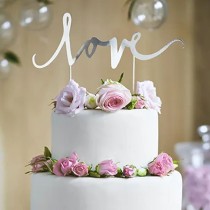 Cake Topper di Carta 17cm Argento Sagomato "Love" Picks e Topper Eventi