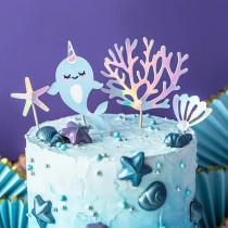 Picks Sagomati Tema Marino "Narwhal" 4pz Balena, Delfino e Narvalo