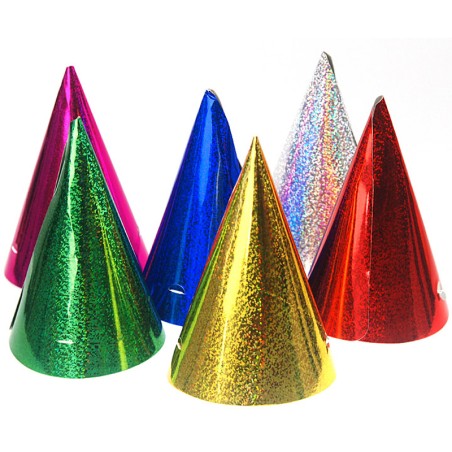 Cappellino a Cono Olografico Assortito 20pz Trombette e Cappellini