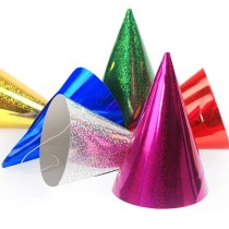 Cappellino a Cono Olografico Assortito 20pz Trombette e Cappellini