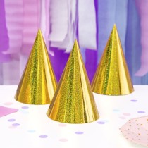 Cappellino a Cono Oro Olografico 6pz Trombette e Cappellini