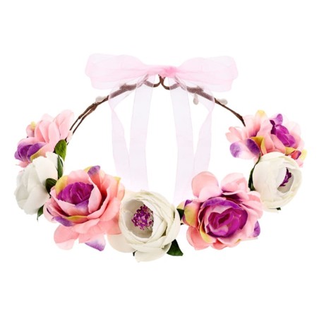Tiara di Fiori Bianchi e Rosa "Flower Crown" Cerchietti e Tiare
