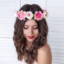 Tiara di Fiori Bianchi e Rosa "Flower Crown" Cerchietti e Tiare