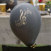 Palloncino in Lattice 9" Nero con Stampa Pentagramma "Disque D'Or" 8pz Addobbi e Palloncini Tema Musica