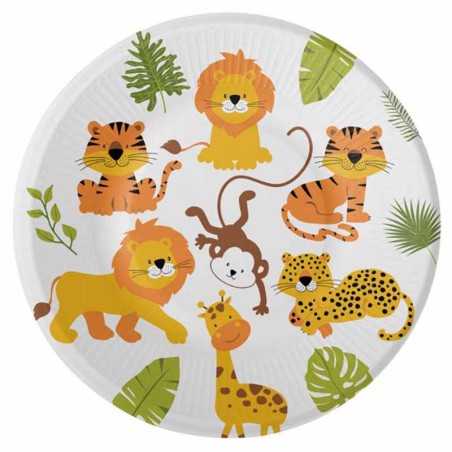 Piatto di Carta 23cm con Animali della Giungla "Happy Jungle" 8pz Giungla "Happy Jungle"