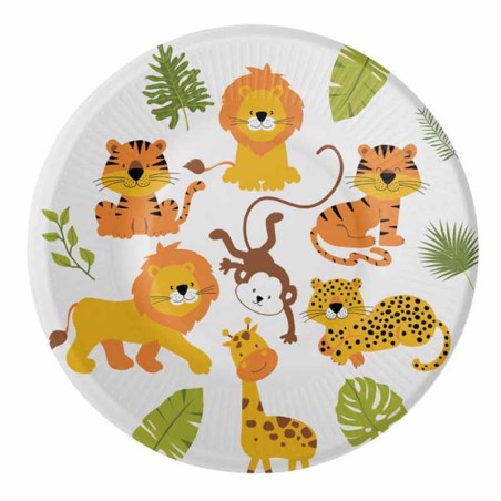 Piatto di Carta 18cm con Animali della Giungla "Happy Jungle" 8pz Giungla "Happy Jungle"
