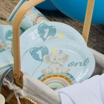 Piatto di Carta 24cm Elefantino "One Birthday Boho Blue" 8pz One Birthday Boho Blue