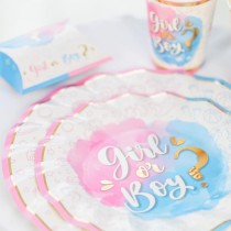 Piatto di Carta 20cm per Gender Reveal "Girl or Boy?" 8pz Tavola Gender Reveal Boy or Girl?