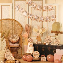 Bicchiere di Carta 200ml Arcobaleno Boho "Happy Birthday" 8pz Happy Birthday Boho