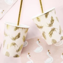 Bicchiere di Carta 220ml con Piume di Cigno in Oro "Lovely Swan" 6pz Cigno Reale "Swan"