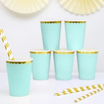 Bicchiere Carta Yummy Menta Pastel e Oro 6pz Festa Tema Macaron