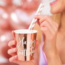 Bicchiere di Carta 260ml Rose Gold Metallizzato Happy Birthday 6pz Happy Birthday Rose Gold