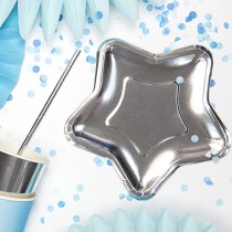 Piatto di Carta 18cm Sagomato Stella Argento Metallizzato "Star" 6pz Accessori Tavola Natale e Capodanno