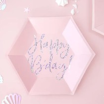 Piatto di Carta 18cm Rosa Happy Birthday Iridescente 6pz Happy Birthday Pink