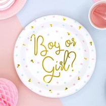 Piatto di Carta 23cm per Gender Reveal "Boy or Girl" 6pz Tavola Gender Reveal Boy or Girl?