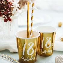 Bicchiere di Carta 220ml Oro Metallizzato 18anni "18th Birthday" 6pz Tavola 18° Compleanno