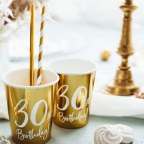 Bicchiere di Carta 220ml Oro Metallizzato 30anni "30th Birthday" 6pz Tavola 30° Compleanno