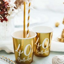 Bicchiere di Carta 220ml Oro Metallizzato 40anni "40th Birthday" 6pz Tavola 40° Compleanno
