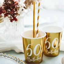 Bicchiere di Carta 220ml Oro Metallizzato 50anni "50th Birthday" 6pz Tavola 50° Compleanno