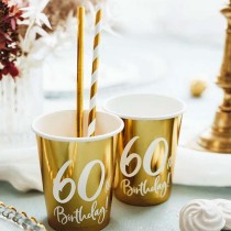 Bicchiere di Carta 220ml Oro Metallizzato 60anni "60th Birthday" 6pz Tavola 60° Compleanno