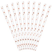 Cannuccia di Carta Bianca con Cuori Rose Gold Metallizzato 10pz Cannucce