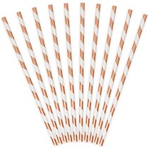 Cannuccia di Carta con Decoro a Spirale Bianco e Rose Gold Metallizzato 10pz Cannucce