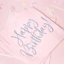 Tovagliolo di Carta 33x33cm Rosa "Happy Birthday!" Iridescente 20pz Happy Birthday Pink