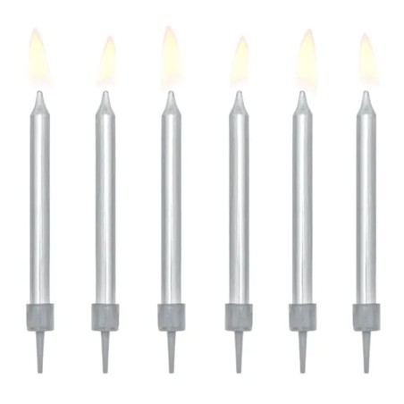 Candelina 7cm Argento Satinato 6pz Candeline Stelo