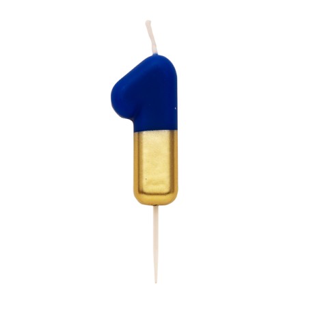 Candelina 10.5cm Blu e Oro Metallizzato N.1 Blu e Oro 10.5cm