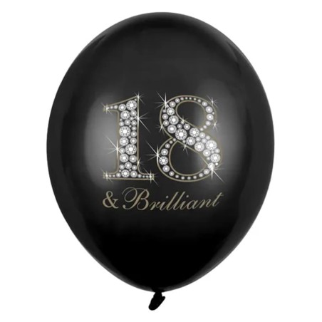 Palloncino in Lattice 12" Nero con Stampa N.18 "Brilliant" 6pz Accessori e Palloncini 18° Compleanno