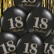 Palloncino in Lattice 12" Nero con Stampa N.18 "Brilliant" 6pz Accessori e Palloncini 18° Compleanno