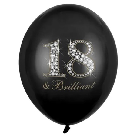 Palloncino in Lattice 12" Nero con Stampa N.18 "Brilliant" 50pz Accessori e Palloncini 18° Compleanno