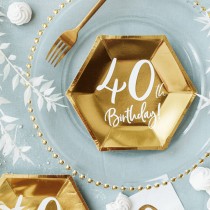 Piatto di Carta 18cm Esagonale Oro Metallizzato 40 Anni 6pz Tavola 40° Compleanno