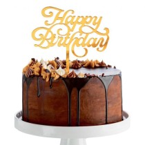 Cake Topper di Plastica 15cm Oro Metallizzato Sagomato "Happy Birthday" Picks e Topper Eventi