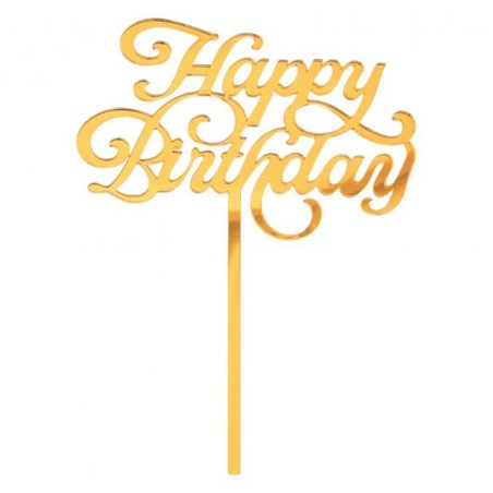 Cake Topper di Plastica 15cm Oro Metallizzato Sagomato "Happy Birthday" Picks e Topper Eventi