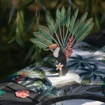 Centrotavola di Legno sagomato Tucano e Foglie Tropicali 20cm Giungla Tropicale "Java"