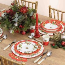 Piatto di Carta Fondo 24cm "Holly Christmas" 8pz Outlet Natale