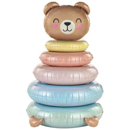 Palloncino in Foil 43" Stacker Balloons Torretta con Orso "Bear" 6pz Nascita e Battesimo
