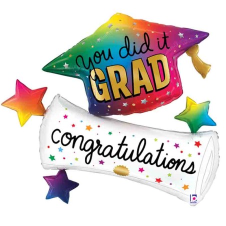 Palloncino in Foil 47" Super Shape Laurea "Rainbow Grad Hat Diploma" Laurea Grabo