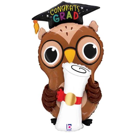 Palloncino in Foil 45" Super Shape Gufo Laureato "Owl Grad Diploma" Laurea Grabo