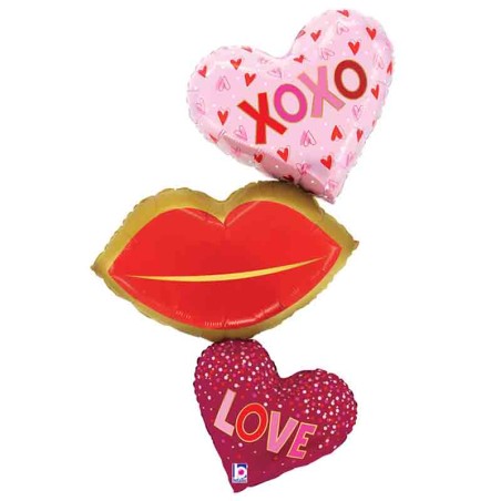 Palloncino in Foil 50" Multi-Balloons Amore "Heart Lips Trio" Amore, Matrimonio o Anniversario Grabo
