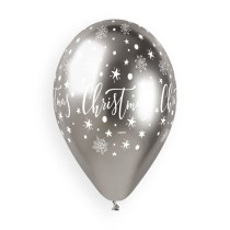 Palloncino in Lattice 13" GBS120 Oro e Argento Shiny con Scritta "Christmas" 25pz Gemar "Christmas/New Year"