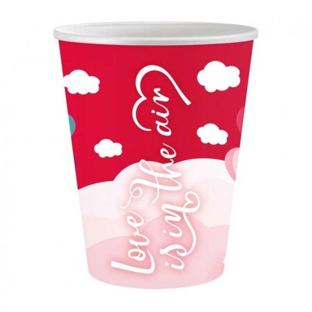 Bicchiere di Carta 250ml Amore Rosso "Love Is In The Air" 6pz Coordinati Festa Amore