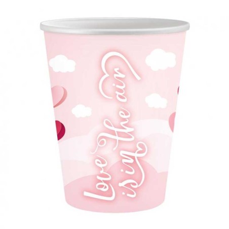 Bicchiere di Carta 250ml Amore Rosa "Love Is In The Air" 6pz Coordinati Festa Amore