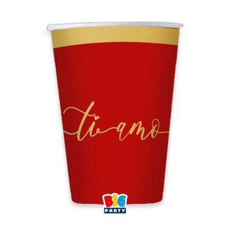Bicchiere di Carta 200ml Amore "Ti Amo Gold" 6pz Coordinati Festa Amore