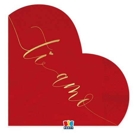 Tovagliolo di Carta Ø33cm con Sagomato Cuore "Ti Amo Gold" 16pz Coordinati Festa Amore