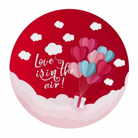 Piatto di Carta 18cm Amore Rosso "Love Is In The Air" 6pz Coordinati Festa Amore
